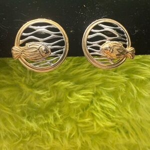 Gold and Silver Fish Design Earrings